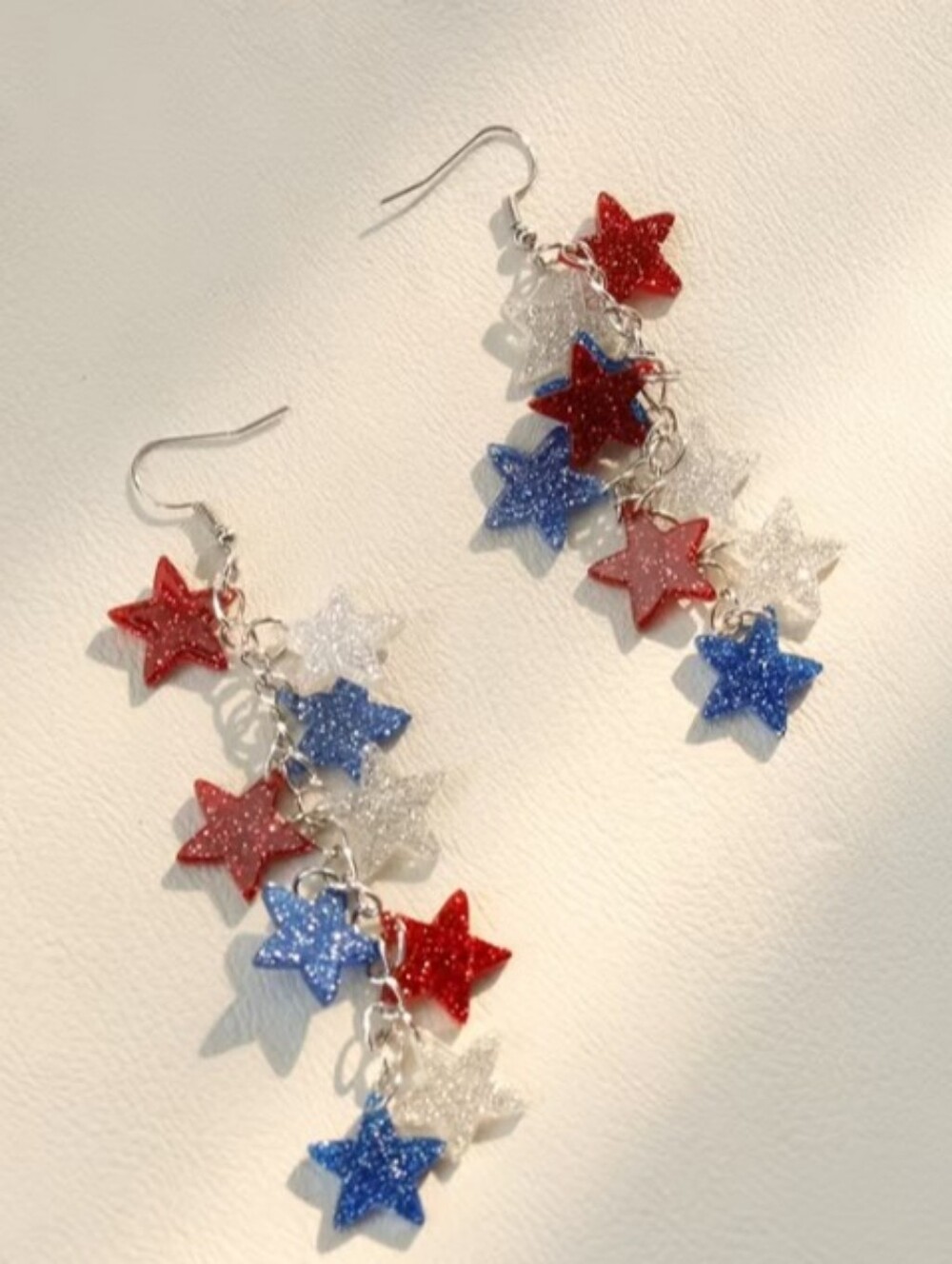 Patriotic Red Blue White Star Dangle Earrings